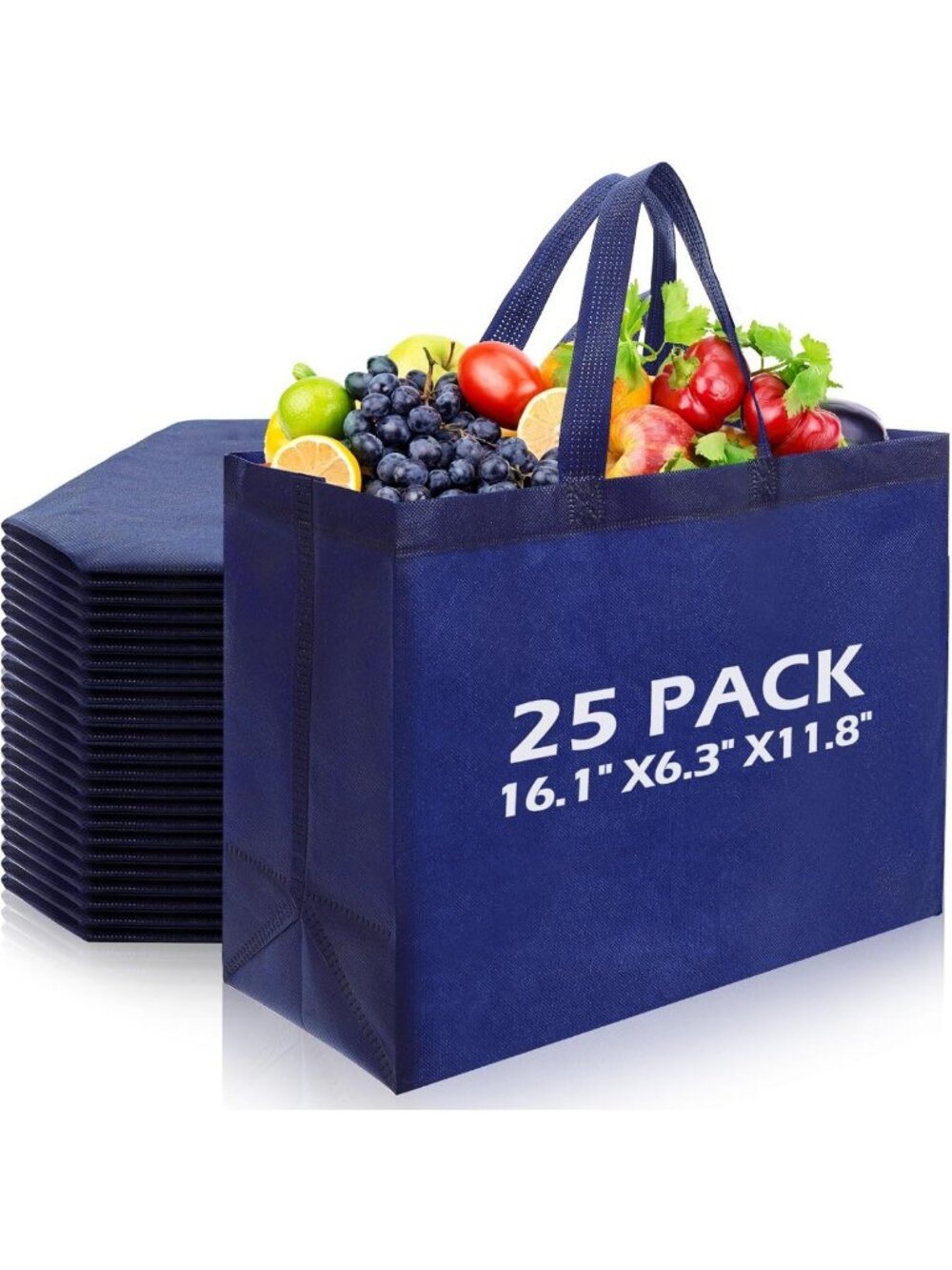 50 Pcs Extra Large Reusable Tote Bags with Handles - Non-Woven Grocery